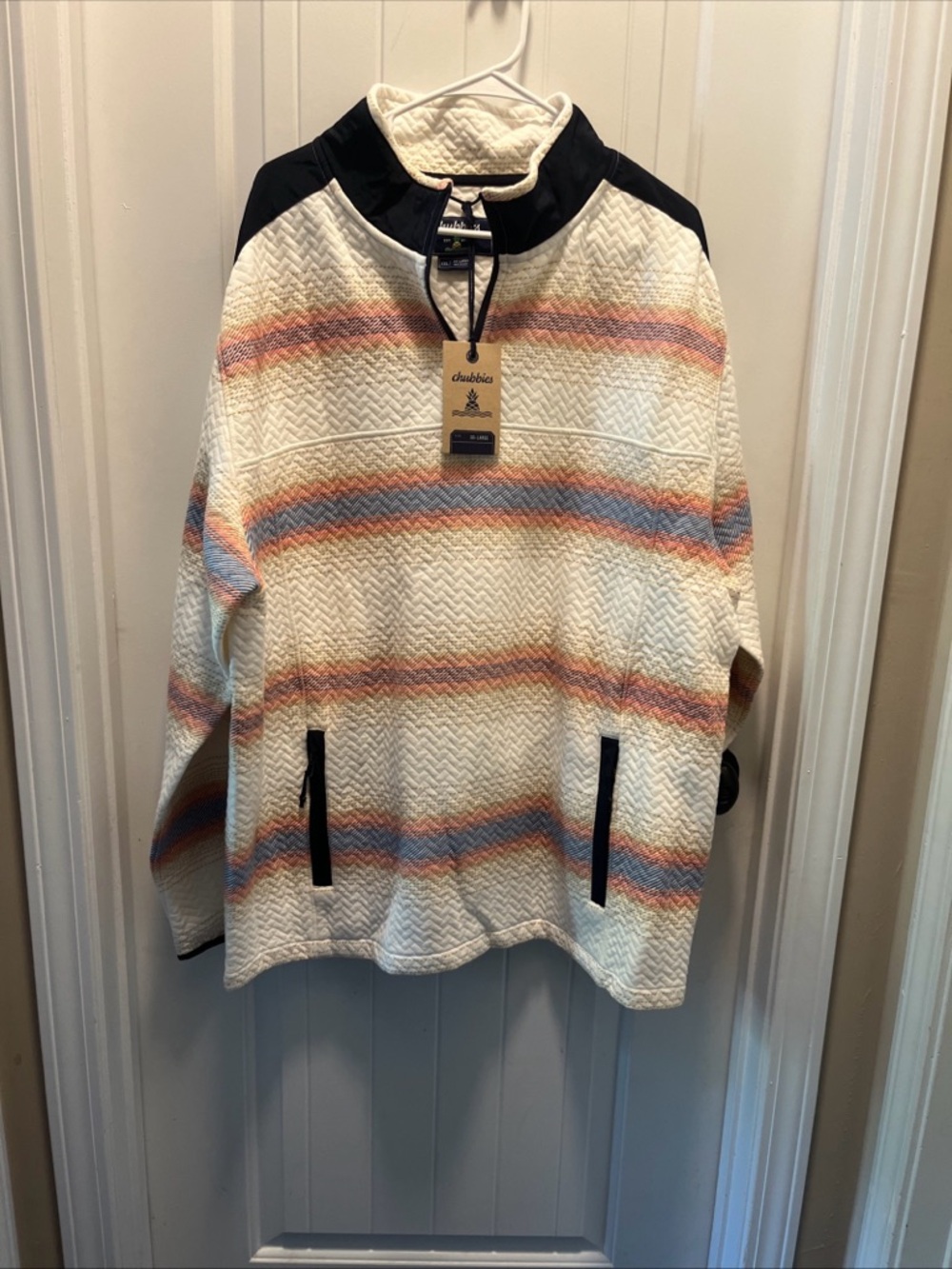 Chubbies Cream Quilted Half-Zip Sweater with Pastel Stripe Accent